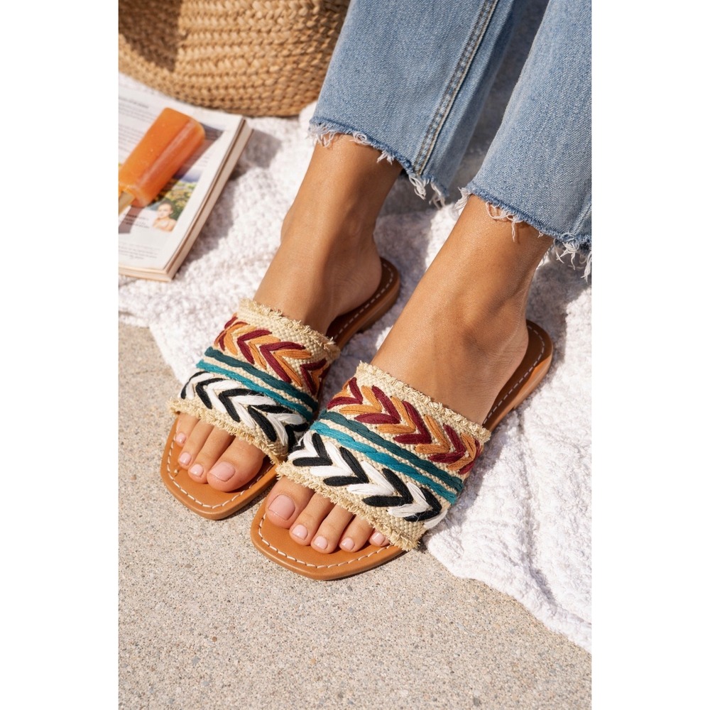 Dolce Vita Womens Embroidered Raffia Slide Sandals Square Toe Boho SZ 10 - Picture 4 of 4